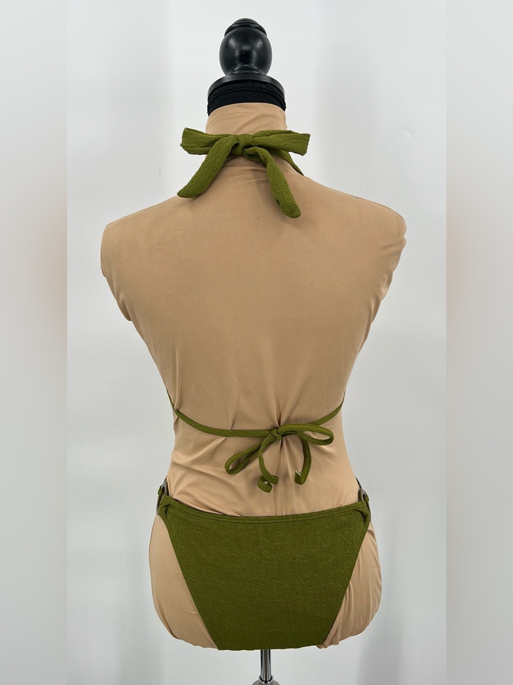 Olive green ring detail textured bikini S euro summer resortwear tulum swimwear - Picture 6 of 14